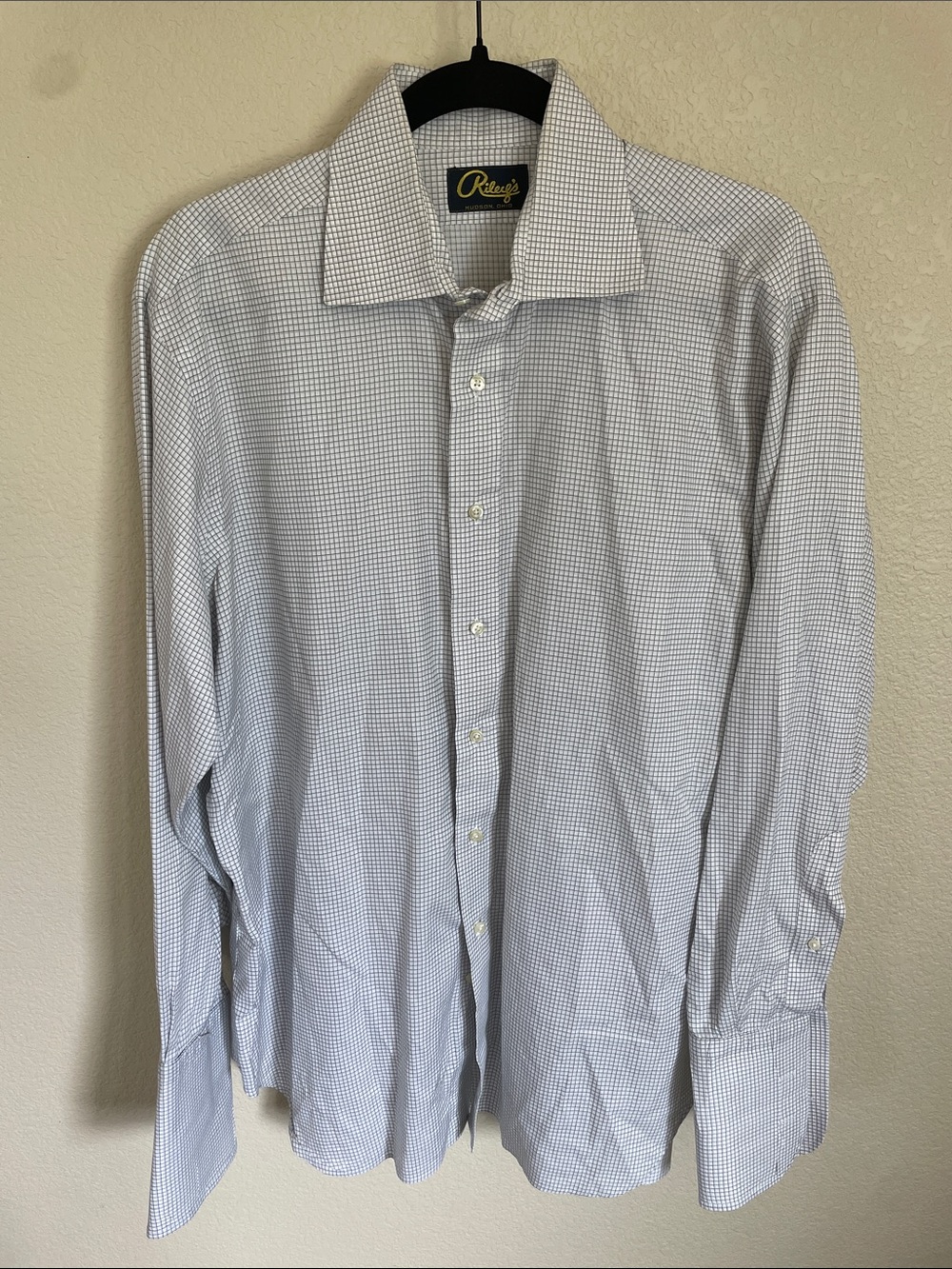 Riley’s Custom Men's XL Micro-Check Dress Shirt Button Down Windowpane Office